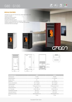 Stufa a pellet biofireG80-7,7 kW - braciere ghisa - uscita fumi superiore dx, laterale dx o posteriore dx